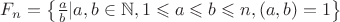 $F_n=\left\lbrace\frac{a}{b} | a, b \in \mathbb{N}, 1 \leqslant a\leqslant b\leqslant n, (a,b)=1\right\rbrace$