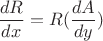 $$\frac {dR} {dx}=R(\frac {dA} {dy})$$