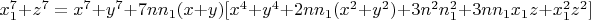 $x_1^7+z^7=x^7+y^7+7nn_1(x+y)[x^4+y^4+2nn_1(x^2+y^2)+3n^2n_1^2+3nn_1x_1z+x_1^2z^2]$