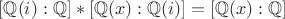 $[\mathbb{Q}(i):\mathbb{Q}]*[\mathbb{Q}(x):\mathbb{Q}(i)]=[\mathbb{Q}(x):\mathbb{Q}]$
