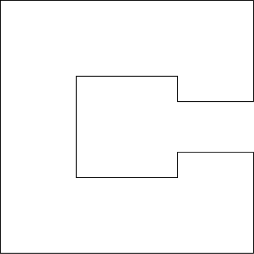 $$\begin{tikzpicture}\draw [black, thick] (2,-1) -- (5,-1) -- (5,-5) -- (-5,-5) -- (-5,5) -- (5,5) -- (5,1) -- (2,1) -- (2,2) -- (-2,2) -- (-2,-2) -- (2,-2) -- (2,-1);\end{tikzpicture}$$