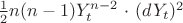 $\frac12n(n-1)Y_t^{n-2}$ $\cdot$ $(dY_t)^2$