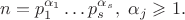 $$n=p_1^{\alpha_1}\ldots p_s^{\alpha_s},\ \alpha_j\geqslant1.$$
