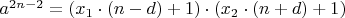 $a^{2n - 2} = (x_1 \cdot (n - d) + 1)\cdot(x_2 \cdot (n + d) + 1)$