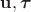 $\mathbf u, \boldsymbol\tau$