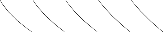 $$\begin{tikzpicture}\draw [black, thin](1.7345,0.1907) -- (1.1094,0.6908) -- (0.4907,1.3092) -- (0.1153,1.8093) -- (0.0000,2.0000) -- (0.1096,1.8088) -- (0.4803,1.3089) -- (1.0976,0.6911) -- (1.7265,0.1912) -- (2.0000,0.0000) -- (1.7345,0.1907);\draw [black, thin](4.1000,0.0000) -- (3.6086,0.3818) -- (2.9223,1.0000) -- (2.3739,1.6182) -- (2.1032,2.0000) -- (2.1000,1.9997) -- (2.3650,1.6177) -- (2.9101,1.0000) -- (3.5977,0.3823) -- (4.0956,0.0003) -- (4.1000,0.0000);\draw [black, thin](6.2000,0.0000) -- (5.9560,0.1908) -- (5.3661,0.6909) -- (4.7476,1.3091) -- (4.3372,1.8092) -- (4.2000,2.0000) -- (4.3312,1.8088) -- (4.7370,1.3089) -- (5.3545,0.6911) -- (5.9484,0.1912) -- (6.2000,0.0000);\draw [black, thin](8.2958,0.0002) -- (8.3000,0.0000) -- (7.8399,0.3819) -- (7.1731,1.0000) -- (6.6054,1.6181) -- (6.3033,2.0000) -- (6.3000,1.9998) -- (6.5963,1.6178) -- (7.1609,1.0000) -- (7.8293,0.3822) -- (8.2958,0.0002);\draw [black, thin](10.1642,0.1911) -- (10.4000,0.0000) -- (10.1716,0.1909) -- (9.6071,0.6909) -- (8.9887,1.3091) -- (8.5530,1.8091) -- (8.4000,2.0000) -- (8.5468,1.8089) -- (8.9780,1.3089) -- (9.5957,0.6911) -- (10.1642,0.1911);\end{tikzpicture}$$