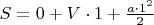 $S = 0+V\cdot1+\frac{a\cdot1^2}{2}$