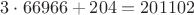 $3\cdot66966 + 204 = 201102$