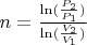 $n=\frac{\ln(\frac{P_2}{P_1})}{\ln(\frac{V_2}{V_1})}$
