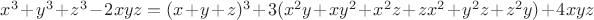 $x^3+y^3+z^3-2xyz=(x+y+z)^3+3(x^2y+xy^2+x^2z+zx^2+y^2z+z^2y)+4xyz$