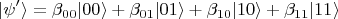 $$|\psi'\rangle = \beta_{00} |00\rangle + \beta_{01} |01\rangle + \beta_{10} |10\rangle + \beta_{11} |11\rangle$$