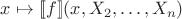 $x \mapsto [\![ f ]\!](x, X_2, \ldots, X_n)$