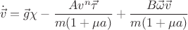$$\dot{\vec{v}} = \vec{g}\chi - \frac{Av^{n}\vec{\tau}}{m(1+\mu a)} + \frac{B\vec{\omega}\vec{v}}{m(1+\mu a)}$$