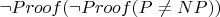 $\neg Proof(\neg Proof(P\not=NP))$