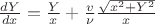 $\[\frac{{dY}}{{dx}} = \frac{Y}{x} + \frac{v}{\nu }\frac{{\sqrt {{x^2} + {Y^2}} }}{x}\]$