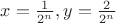 $x = \frac{1}{2^n}, y = \frac{2}{2^n}$