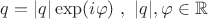 $q = |q|\exp(i\varphi) \ , \ |q|, \varphi \in \mathbb{R}$