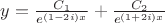 ${y=\frac{C_1}{e^{(1-2i)x}}+\frac{C_2}{e^{(1+2i)x}}$