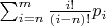 $\sum_{i=n}^m\frac{i!}{(i-n)!}p_i$