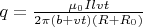 $q =\frac{\mu_0 Ilvt}{2\pi (b+vt)(R+R_0)}$