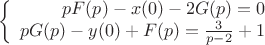 $$\left\{
\begin{array}{rcl}
 pF(p)-x(0)-2G(p)=0 \\
 pG(p)-y(0)+F(p)=\frac{3}{p-2}+1 \\
\end{array}
\right.$$