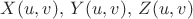 $X(u,v),\:Y(u,v),\:Z(u,v)$