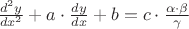 $
\[
\frac{{d^2 y}}
{{dx^2 }} + a \cdot \frac{{dy}}
{{dx}} + b = c \cdot \frac{{\alpha  \cdot \beta }}
{\gamma }
\]
$