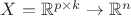 $X = \mathbb{R}^{p \times k} \to \mathbb{R}^n$