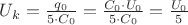 $U_k=\frac{q_0}{5\cdot C_0}=\frac{C_0\cdot U_0}{5\cdot C_0}=\frac{U_0}{5}$