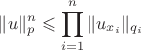 $$ \|u\|_p^n \leqslant \prod \limits_{i=1}^n\|u_{x_i}\|_{q_i}$$