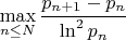 $\max\limits_{n\le N}\dfrac{p_{n+1}-p_n}{\ln^2 p_n}$
