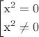 $$\left[ 
      \begin{gathered}
         $x^2=0$\\
         $x^2\ne 0$\\ 
      \end{gathered} 
\right.$$