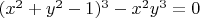 $(x^2+y^2-1)^3-x^2y^3=0$