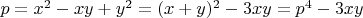 $p=x^2-xy+y^2=(x+y)^2-3xy=p^4-3xy$