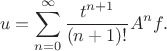 $$u=\sum_{n=0}^{\infty}\frac{t^{n+1}}{(n+1)!}A^n f.$$