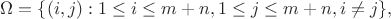 $\Omega= \{(i,j) : 1 \leq i \leq m+n,1 \leq j \leq m+n, i \ne j \},$ $\Omega= \{(i,j) : 1 \leq i \leq m+n,1 \leq j \leq m+n, i \ne j \},$