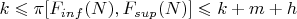 ${k}\leqslant{\pi[F_{inf}(N),F_{sup}(N)]} }\leqslant {k+m+h}$