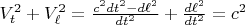 $V_t^2+V_\ell^2=\frac{c^2 dt^2-d\ell^2}{dt^2}+\frac{d\ell^2}{dt^2}=c^2$