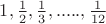 $1,\frac{1}{2},\frac{1}{3},.....,\frac{1}{12}$