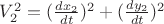 $V_2^2=(\frac {dx_2}{dt})^2+(\frac {dy_2}{dt})^2$