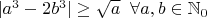 $|a^3-2b^3| \ge \sqrt a\;\; \forall a,b \in \mathbb{N}_0$