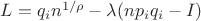 $L=q_i n^{1/\rho}-\lambda (n p_i q_i - I)$