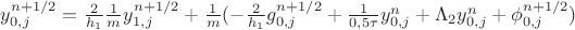 $y^{n+1/2}_{0,j}=\frac{2}{h_1} \frac{1}{m} y^{n+1/2}_{1,j}+\frac{1}{m}(-\frac{2}{h_1} g^{n+1/2}_{0,j} + \frac{1}{0,5 \tau} y^{n}_{0,j} + \Lambda_2 y^{n}_{0,j} + \phi^{n+1/2}_{0,j})$