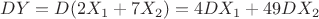 $DY=D(2X_1+7X_2)=4DX_1+49DX_2$