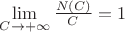 $\lim\limits_{C\to +\infty} \frac{N(C)}{C}=1$