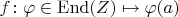 $f\colon\varphi\in\mathrm{End}(Z)\mapsto\varphi(a)$