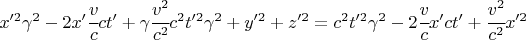 $ x'^2 \gamma^2 - 2 x' \cfrac{v}{c} ct' +\gamma \cfrac{v^2}{c^2} c^2 t'^2 \gamma^2 + y'^2 + z'^2 =c^2 t'^2 \gamma^2 - 2 \cfrac{v}{c} x' ct' + \cfrac{v^2}{c^2} x'^2 $