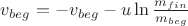 $v_{beg} = -v_{beg} - u\ln\frac{m_{fin}}{m_{beg}}$