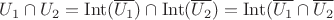 $U_1\cap U_2=\operatorname{Int}(\overline{U_1})\cap \operatorname{Int}(\overline{U_2})=\operatorname{Int}(\overline{U_1}\cap\overline{U_2}$