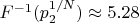 $F^{-1}(p_2^{1/N})\approx 5.28$
